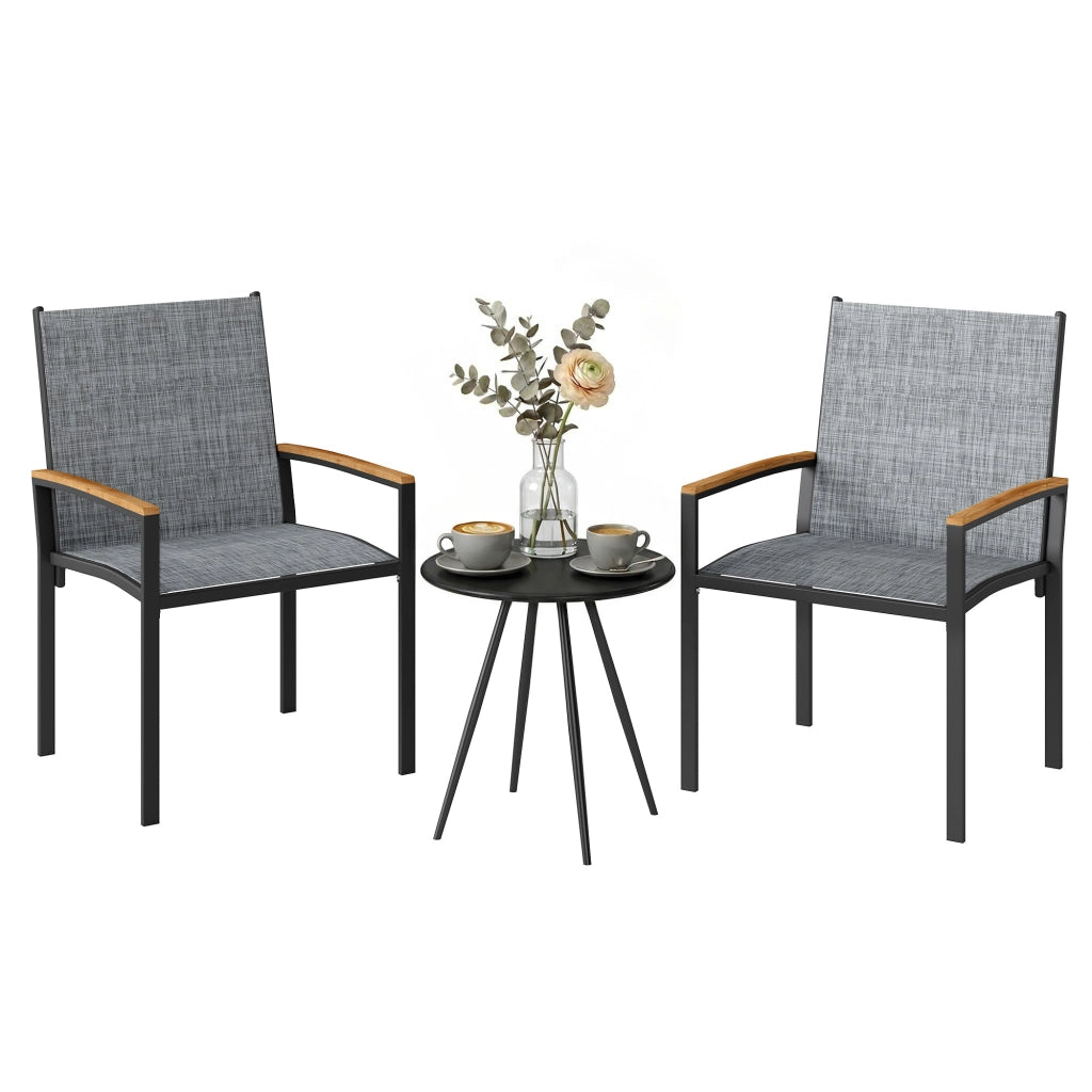 Set Bistr¨° 3 Pezzi: Sedie da Pranzo e Tavolo ¨C Minimal ¨C Grigio e Metallo