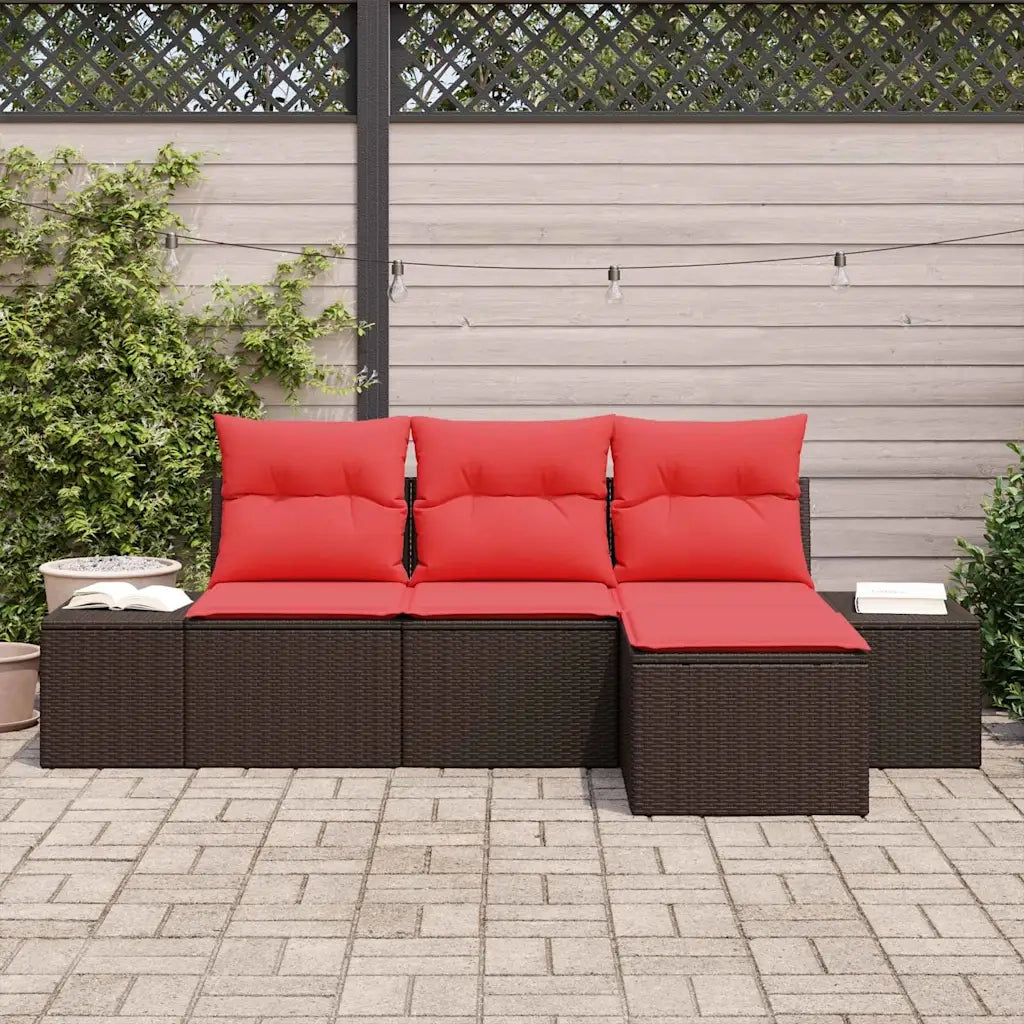 Set Divano da Giardino 4 pz Marrone e Rosso polyrattan 3355683