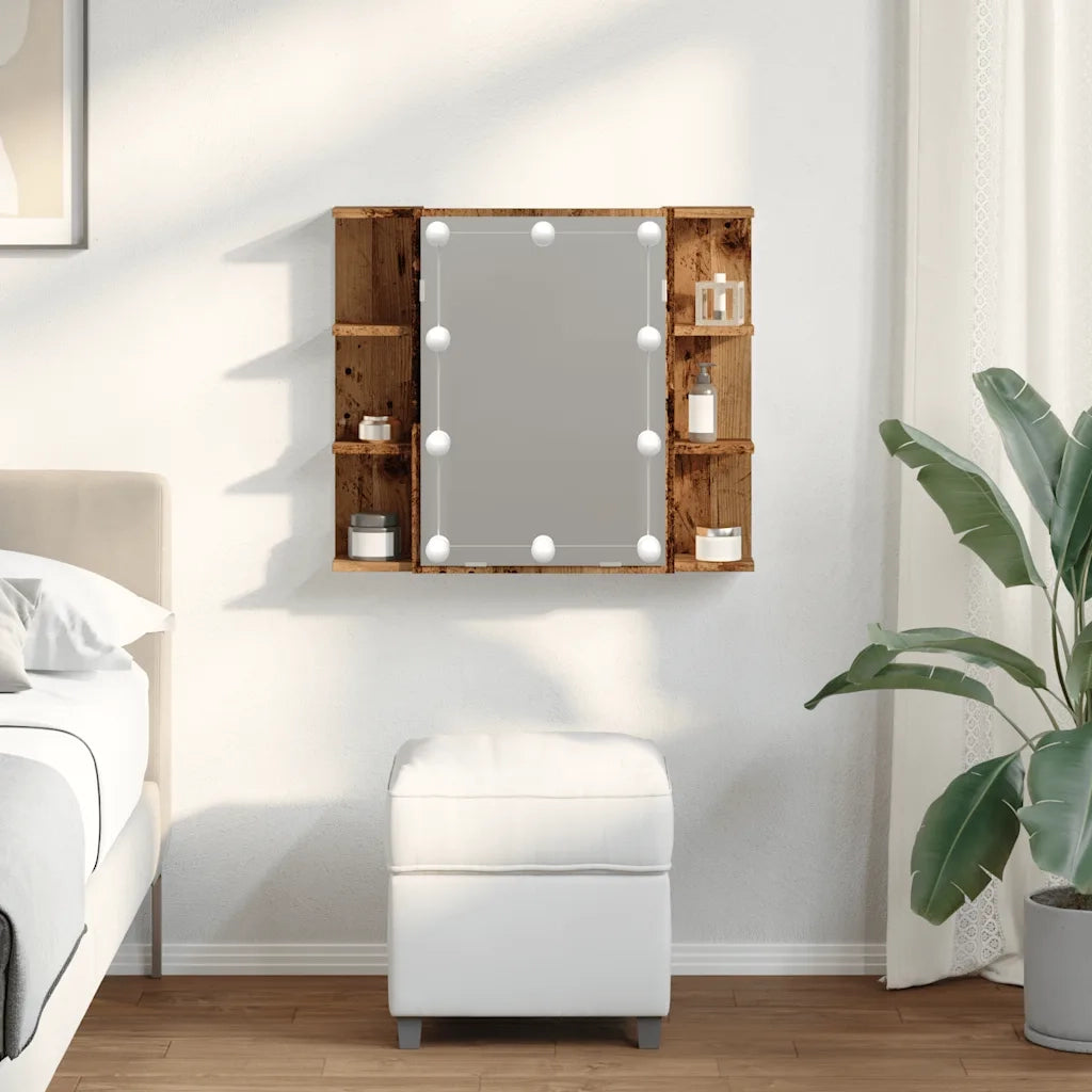 Mobile a Specchio con LED Legno Antico 70x16,5x60 cm 857003