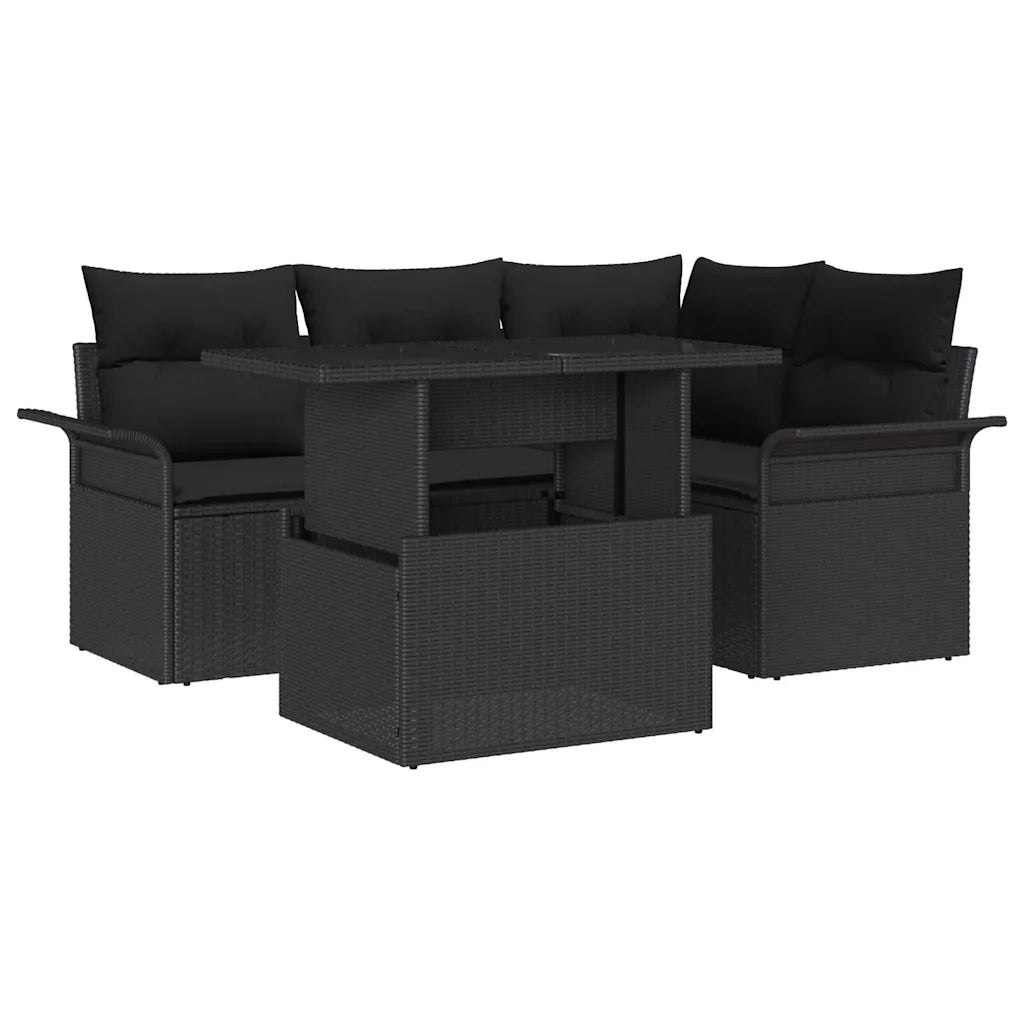 Set Divano da Giardino 5 pcs Nero Rattan in Polipropilene 3357016