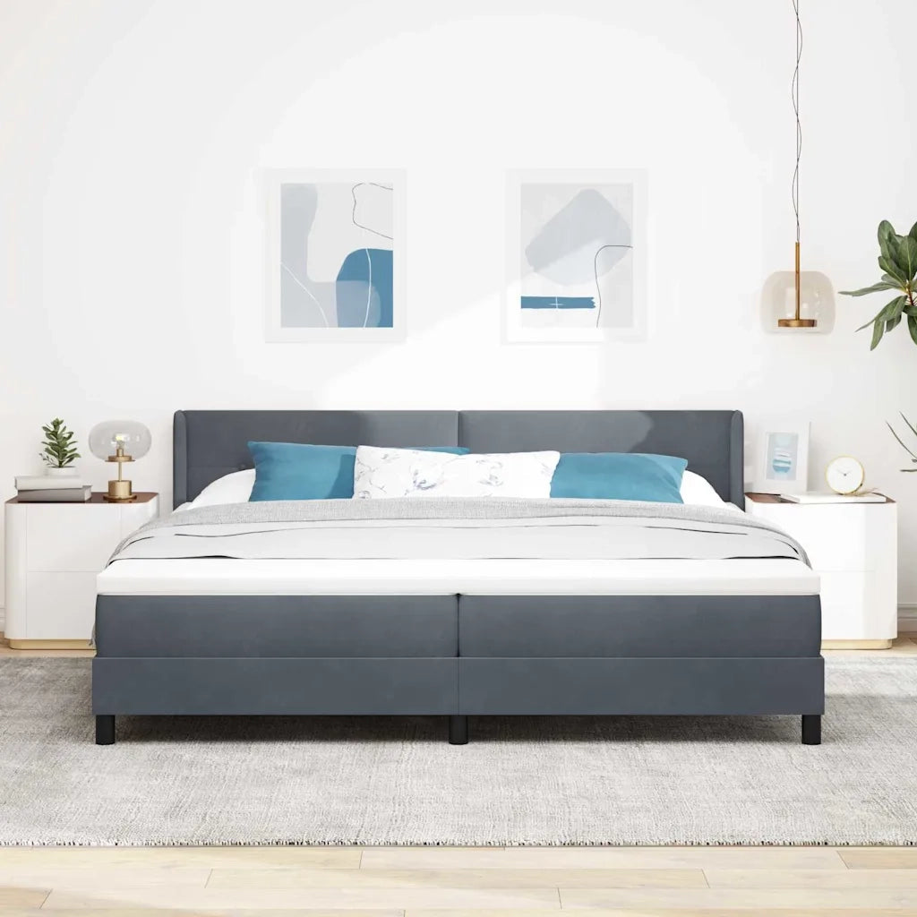 Letto a molle con testiera Grigio scuro 200 x 200 cm Poliestere