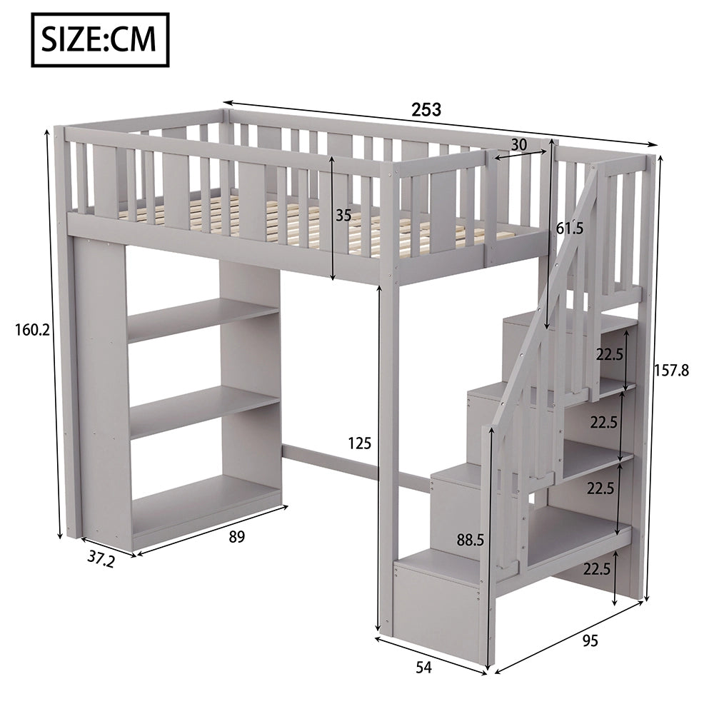 Letto a castello - Xylo - 90x200 cm scala contenitore grigio
