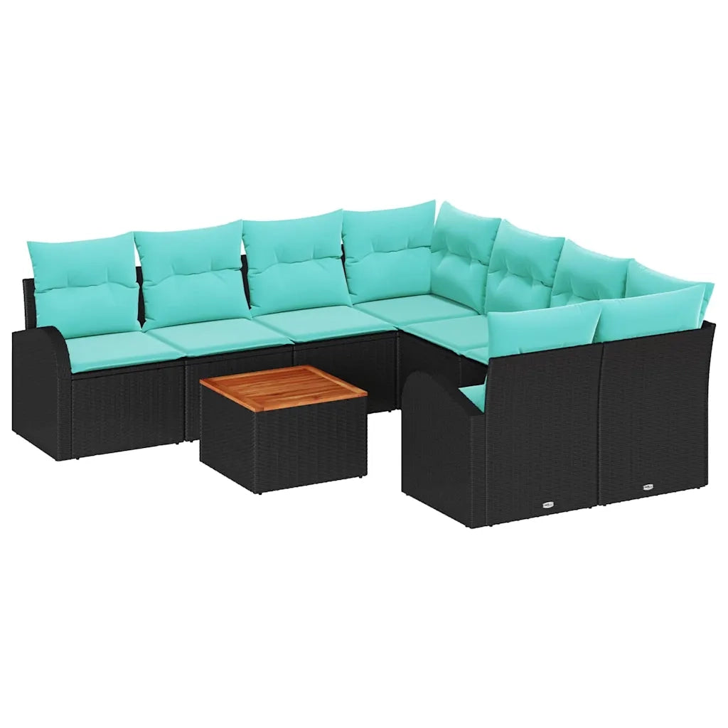 Set Divano da Giardino 9 pcs Nero e Turchese polyrattan 3356233
