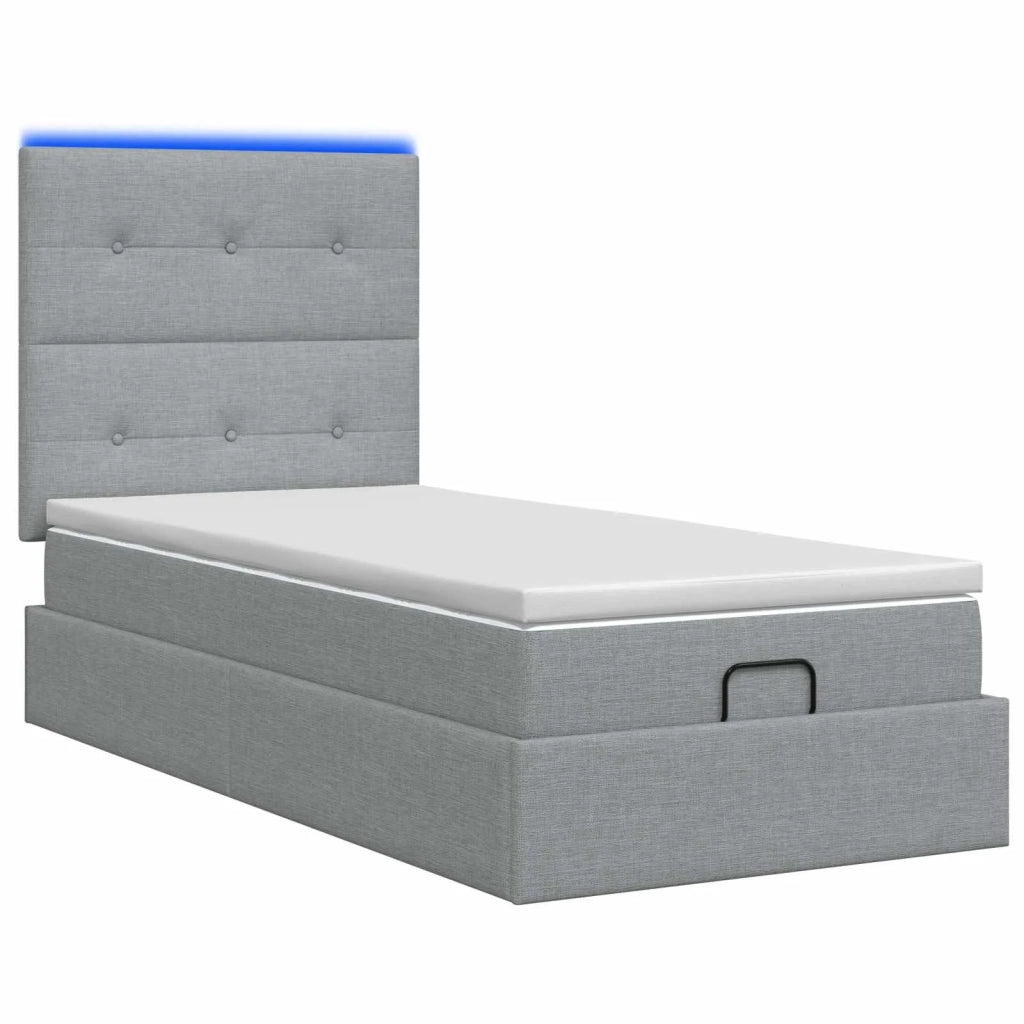 Letto Ottomano con Materasso e LED Grigio Chiaro 90 x 190 cm 3458034