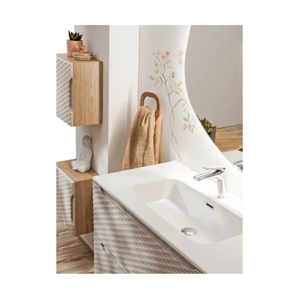 Mobile sottolavabo YOKA - Beige e rovere chiaro 120 cm