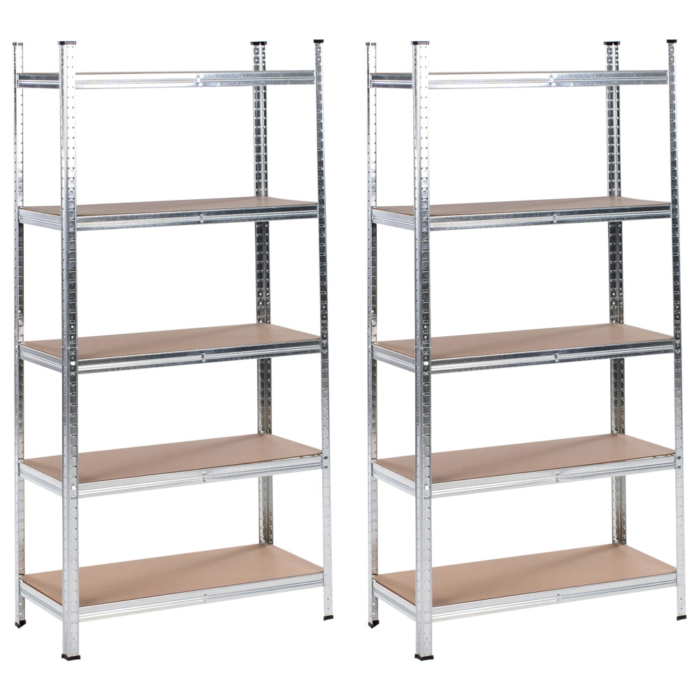 Set di 2 scaffali in metallo per giardino, garage 5 mensole argento portaoggetti da giardino autoportante