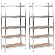 Set di 2 scaffali in metallo per giardino, garage 5 mensole argento portaoggetti da giardino autoportante