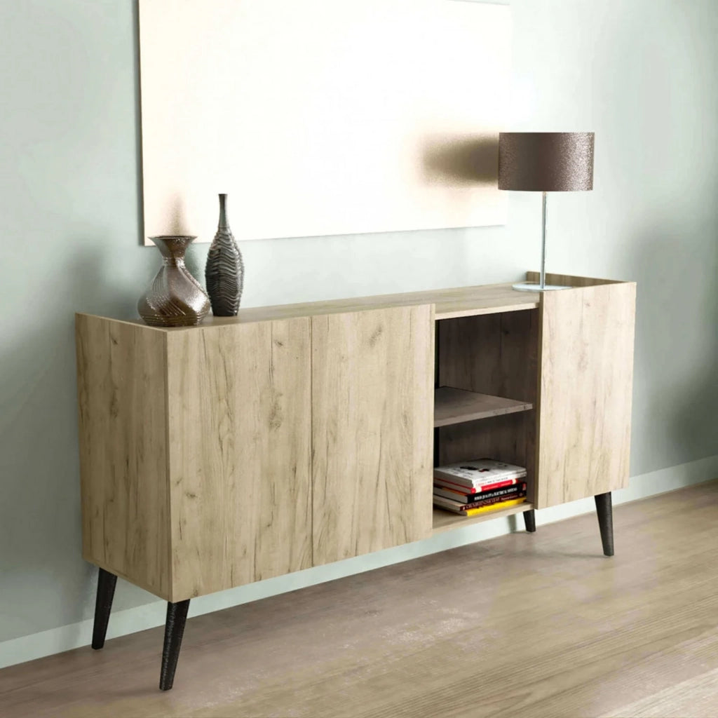 Madia mobile a 3 ante di colore Antracite e Rovere mod. Ambra