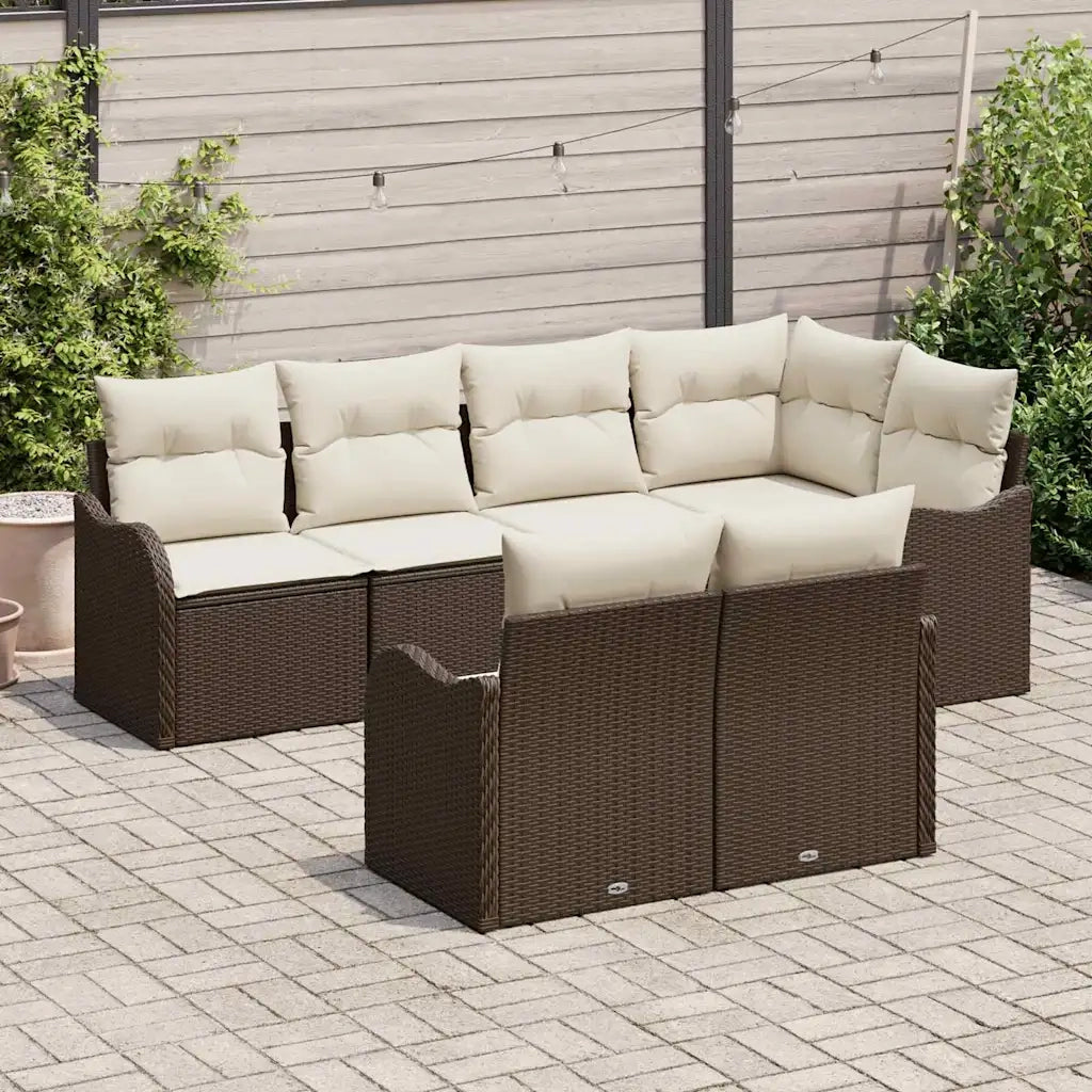 Set Divano da Giardino con cuscino 7 pcs Marrone Poly Rattan