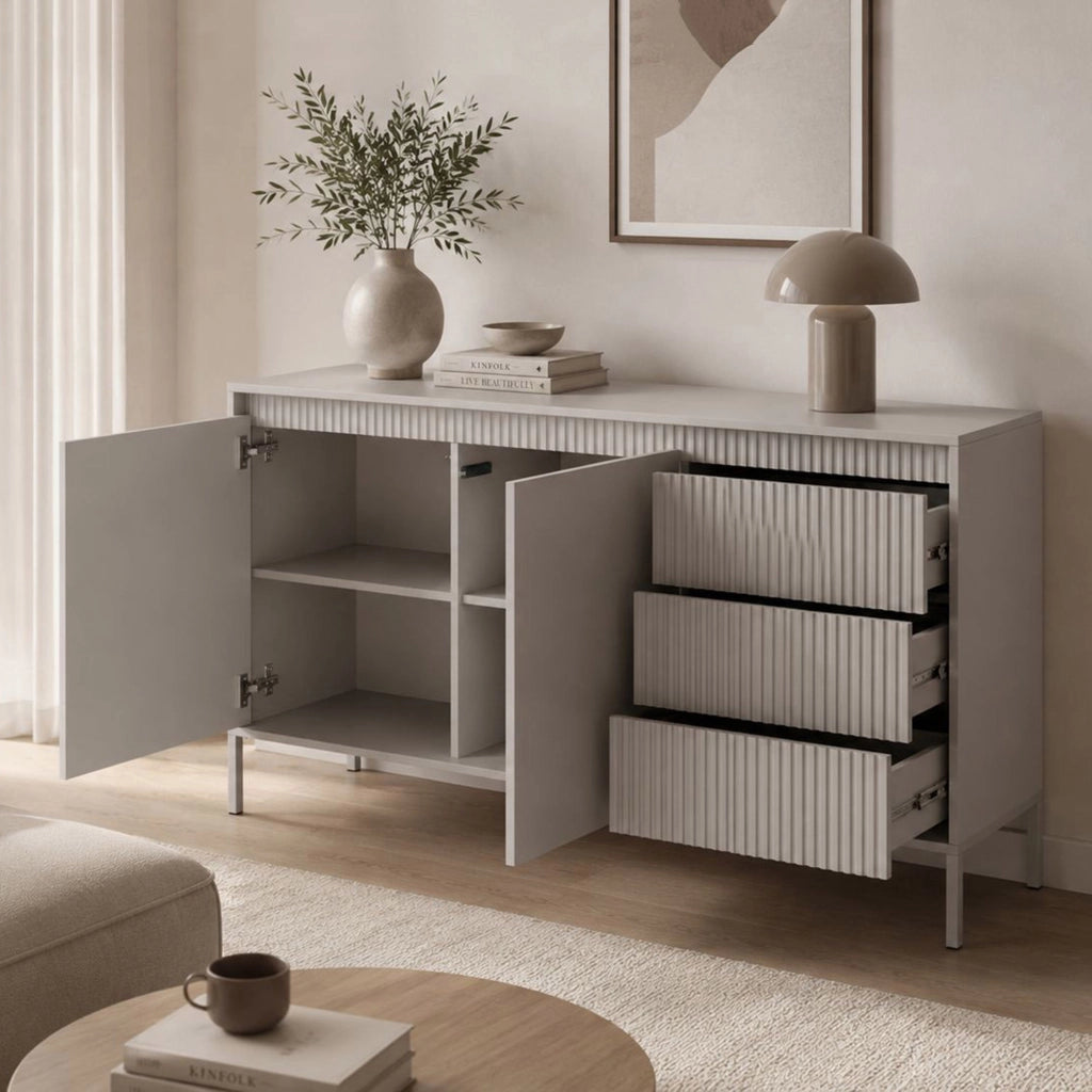 Madia Hatomo, Credenza 3 Cassetti, 154x40x81h cm Beige
