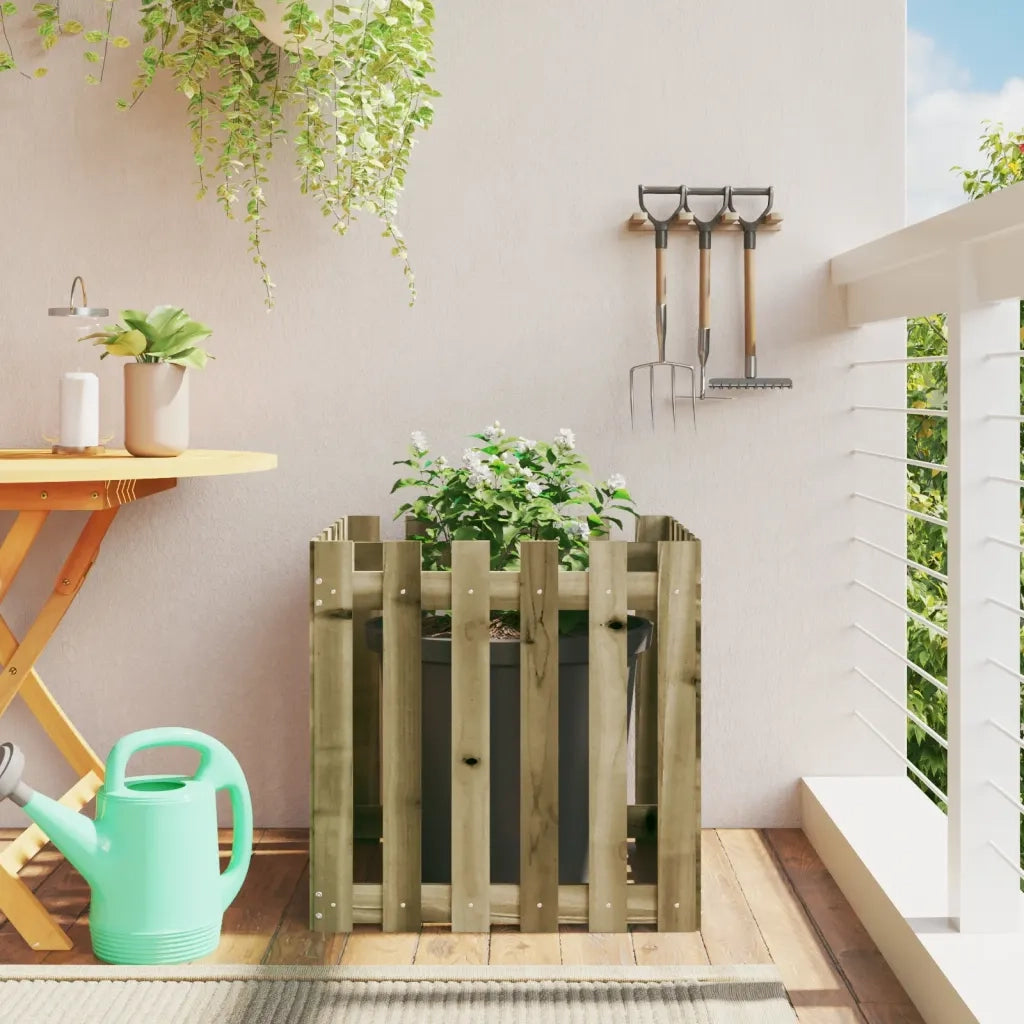 Fioriera Giardino a Recinzione-Vaso con Ringhiera-Contenitore per Piante 60x60x60 cm in Pino Impregnato