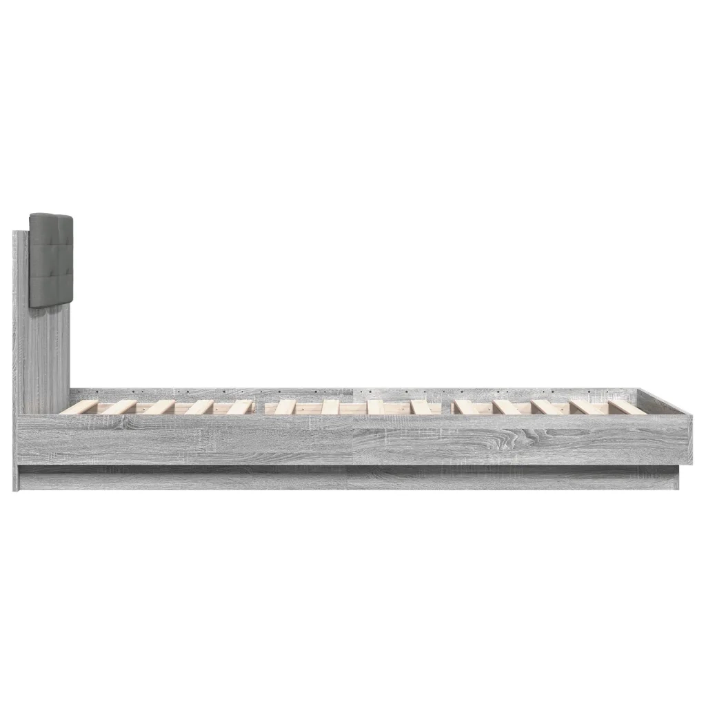 Letto singolo | Letto per adulti | Giroletto con Testiera e LED Grigio Sonoma 90x200 cm