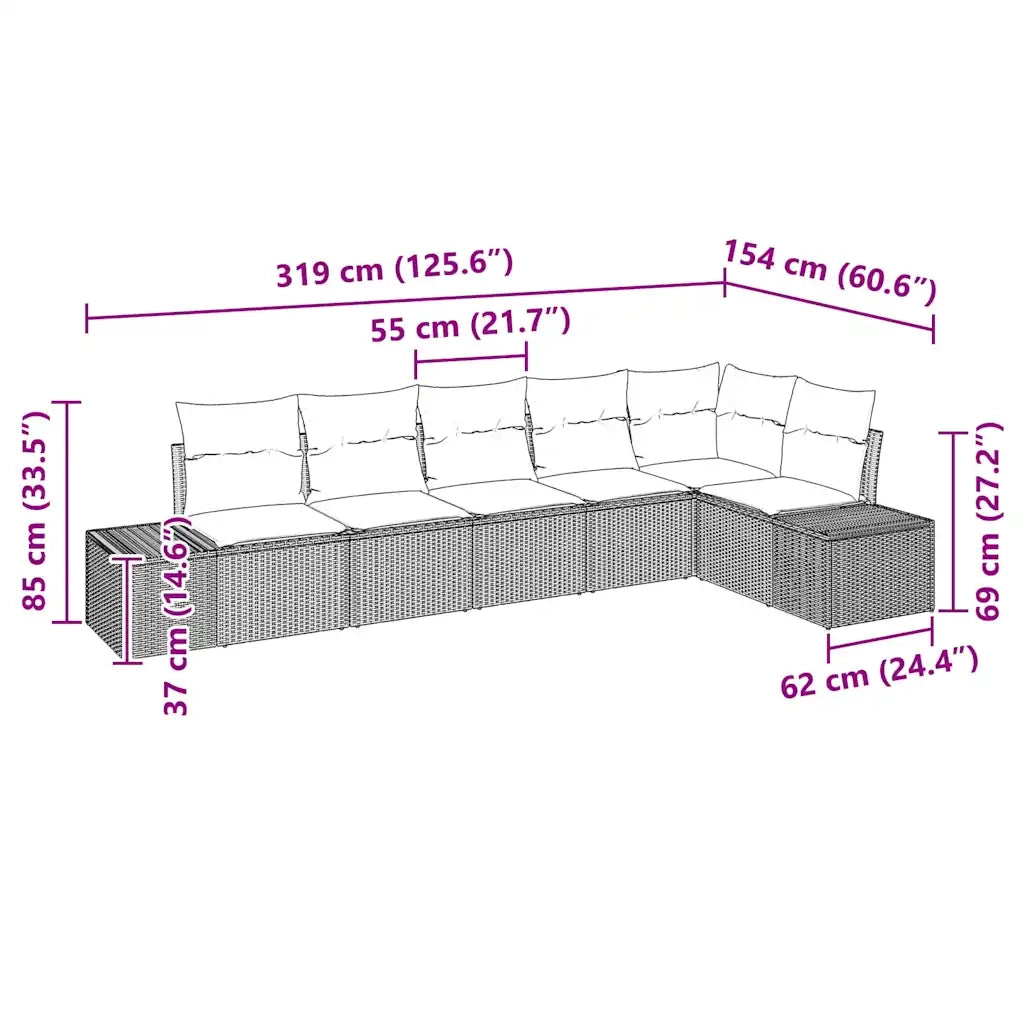 Set Divano da Giardino 6 pcs Marrone e Crema polyrattan 3347078