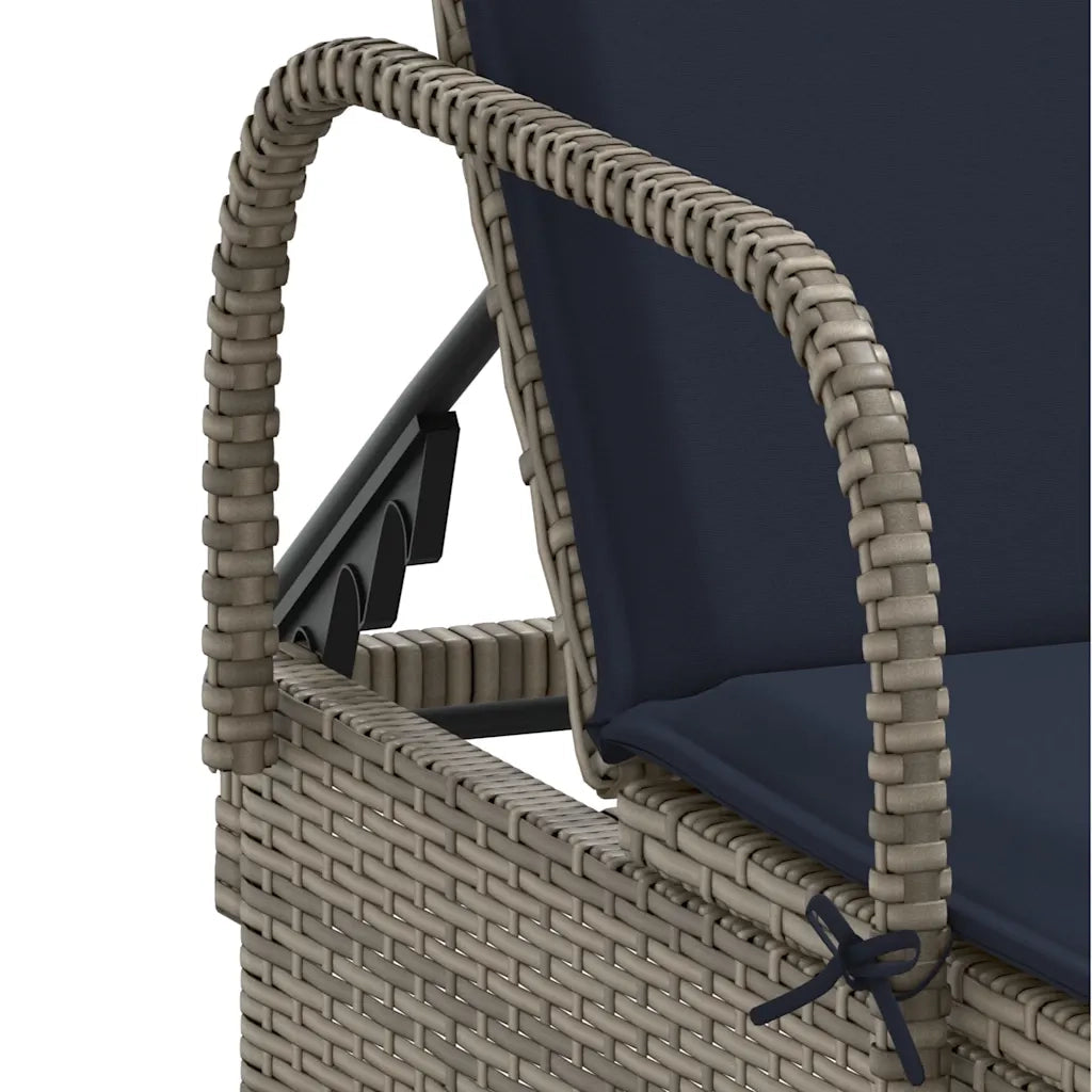 Lettino prendisole con ruote e Cuscino in Polyrattan Grigio 368315