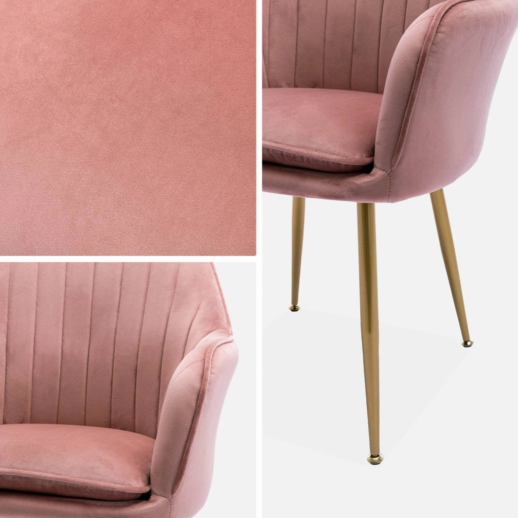 Poltrona in velluto con gambe in metallo, rosa antico