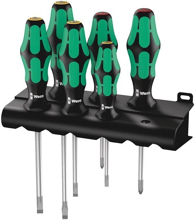 Wera 05105650001 Kraftform Set di cacciaviti 6 pezzi con impugnatura ergonomica e punte Lasertip Phillips e fessura colore Nero Verde
