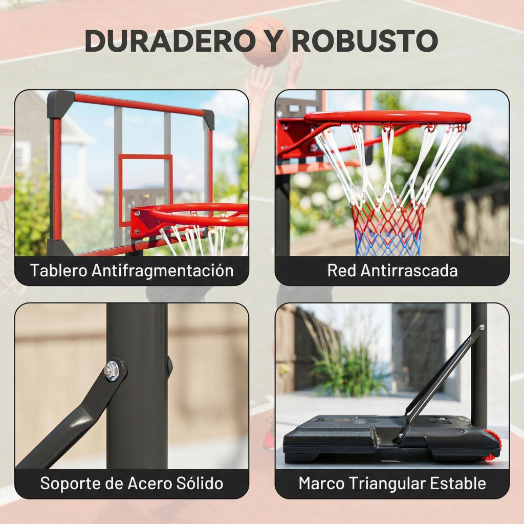 Canestro da Basket Regolabile 178-208 cm con Ruote e Base Riempibile ¨C Minimal ¨C Rosso e Nero
