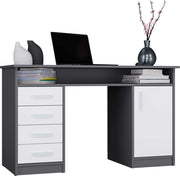 Scrivania ADA antracite bianco 125 cm 4 cassetti mobile con ripiani per ufficio camera e laptop