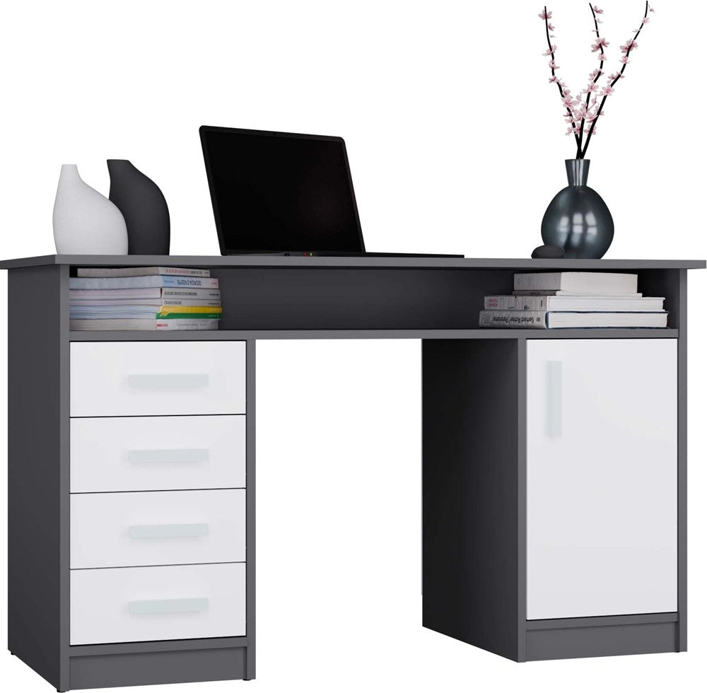 Scrivania ADA antracite bianco 125 cm 4 cassetti mobile con ripiani per ufficio camera e laptop