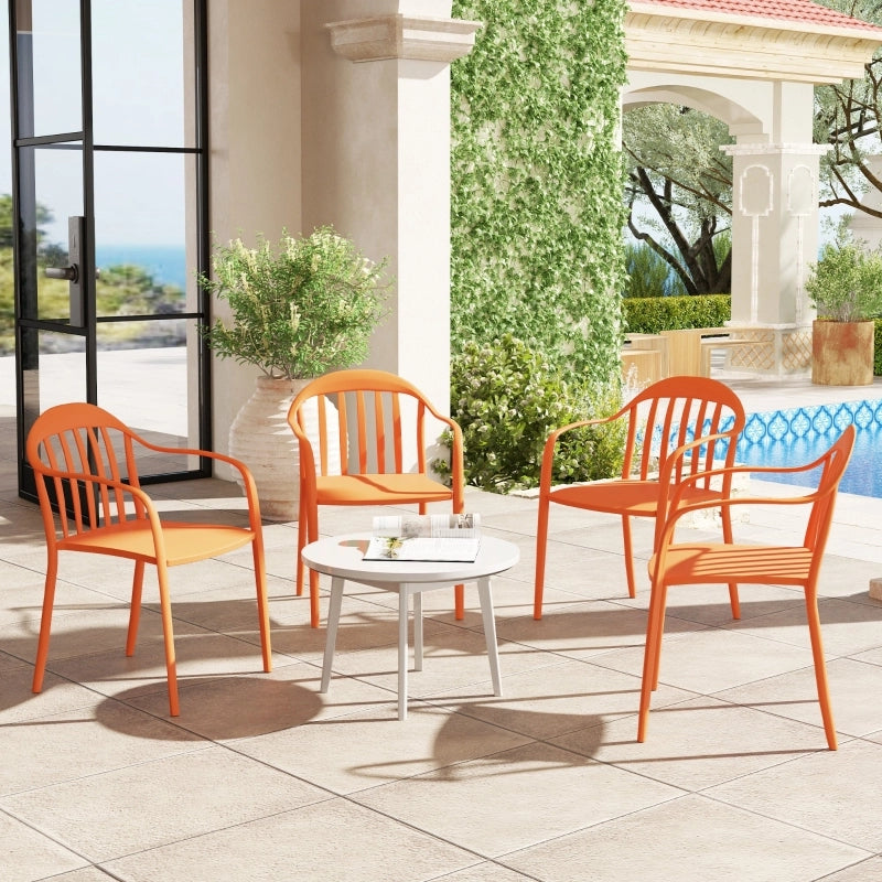 OKWISH Set da 4 Sedie da Giardino Impilabili con Braccioli e Schienale, per Terrazza e Balcone, Plastica Rossa