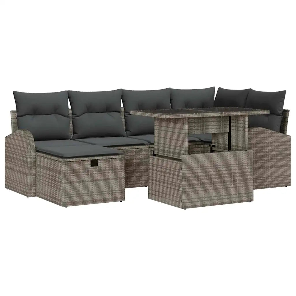 Set Divano da Giardino con cuscino 7 pcs Grigio Poly Rattan 3361088