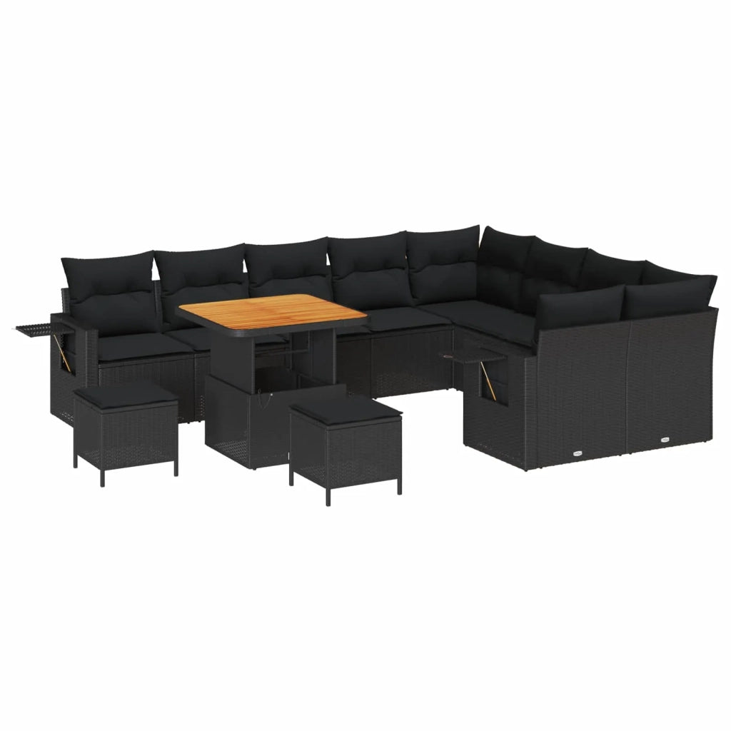Set Divano da Giardino con cuscino 12 pcs Nero polyrattan 3363729
