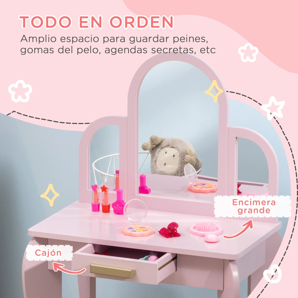 Tocador per Bambini con Specchio e Cassetto ¨C Minimal ¨C Rosa