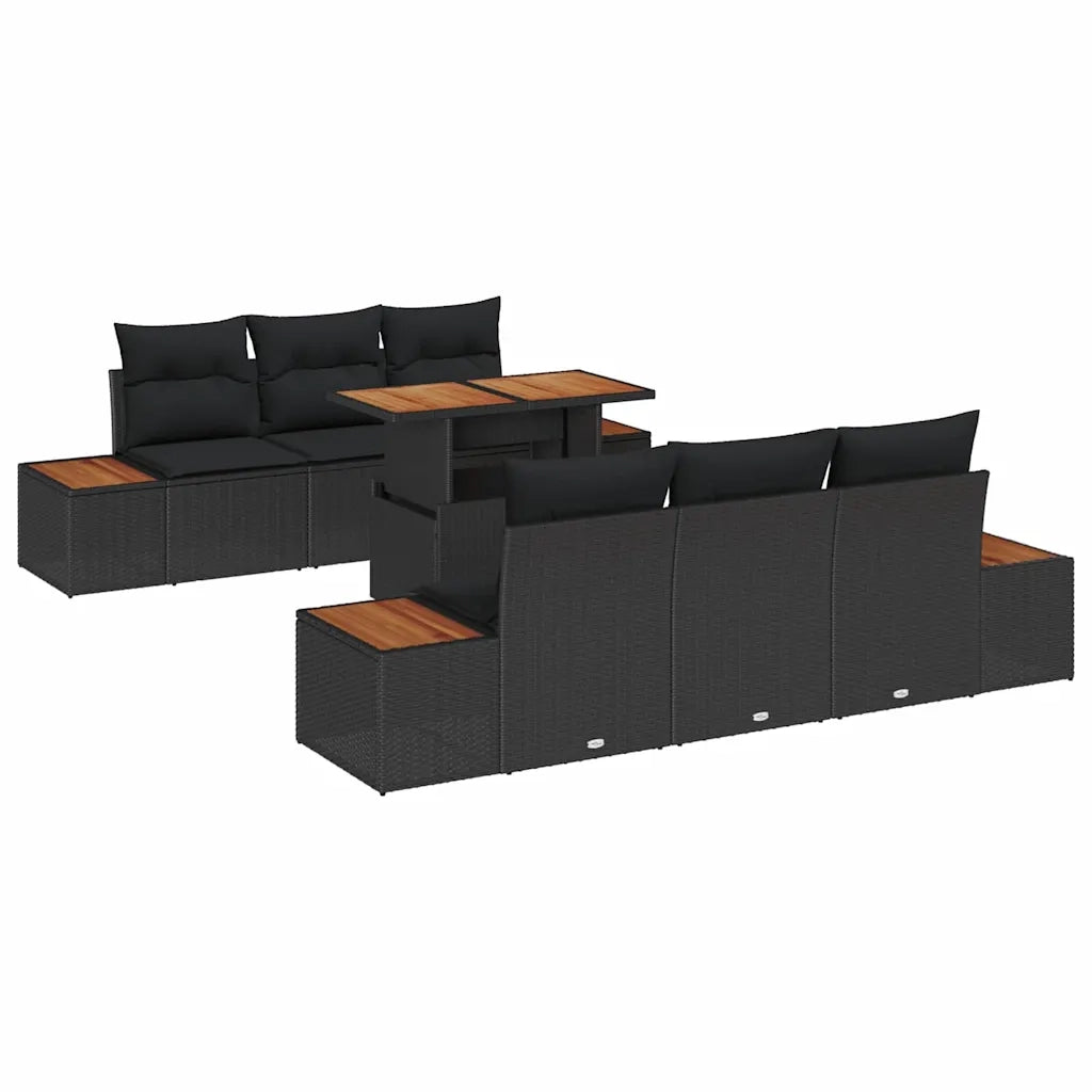 Set da Pranzo per Giardino con cuscino 7 pcs Nero e Marrone