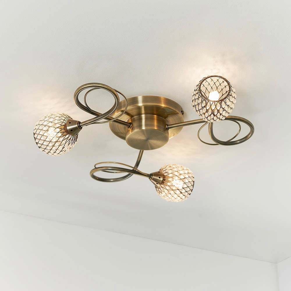Plafoniera ottone anticato a rete 3 luci G9 Aherne Endon