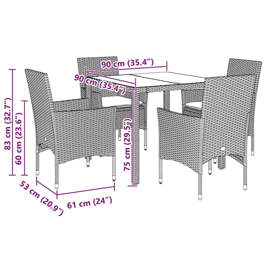 Set Pranzo da Giardino 5pz con Cuscini Polyrattan e Vetro 3278574