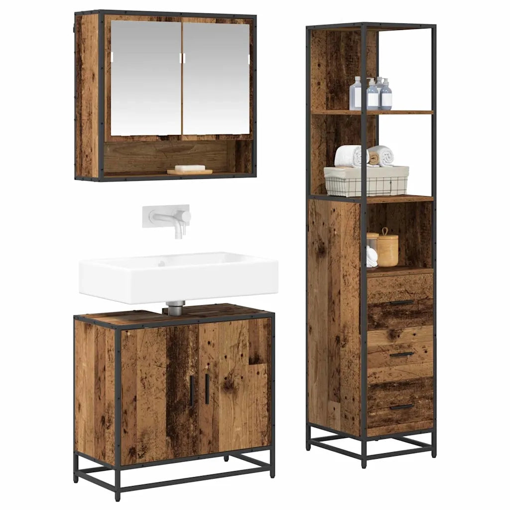 Set di mobili per il bagno con cassetto 3 pcs Legno vecchio 3402518