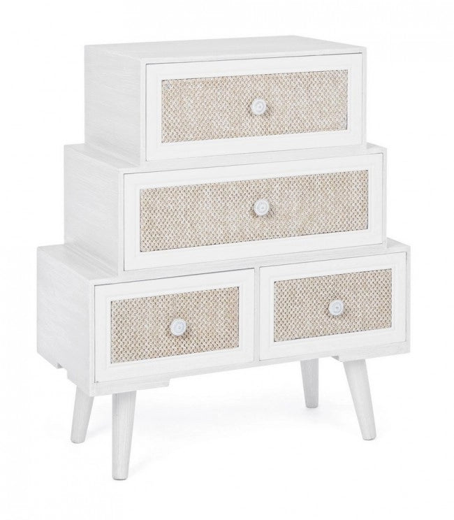 Cassettiera Legno Bianco Boho da Interno - MONIQUE