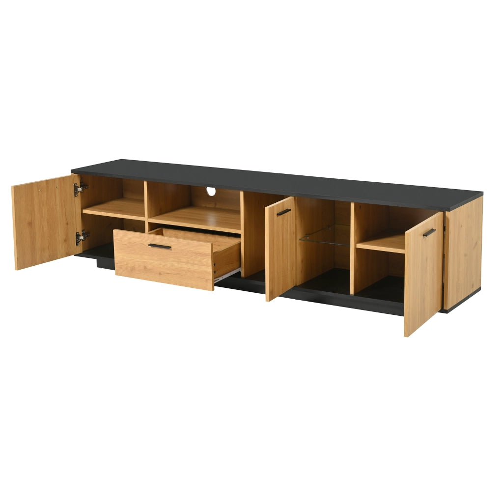 Mobile TV con cassetto e LED - Zephmum- Nero e legno naturale