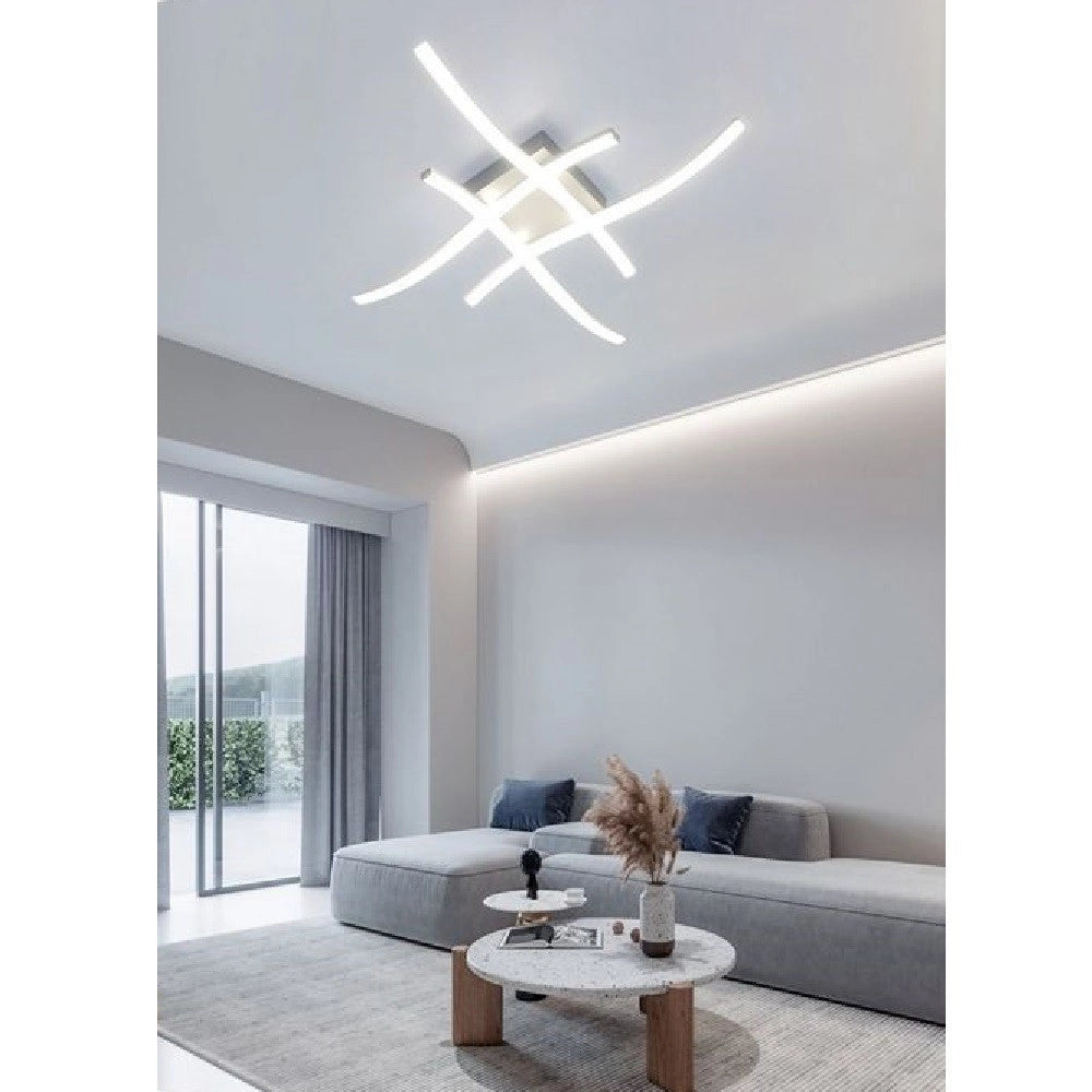 Trade Shop - Plafoniera Moderna Led Soffitto Con Bracci A Onda Luce Fredda Naturale Calda C05 -
