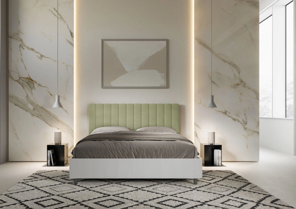 Letto Matrimoniale 160x200 cm con Rete e Contenitore Kaia Tè verde