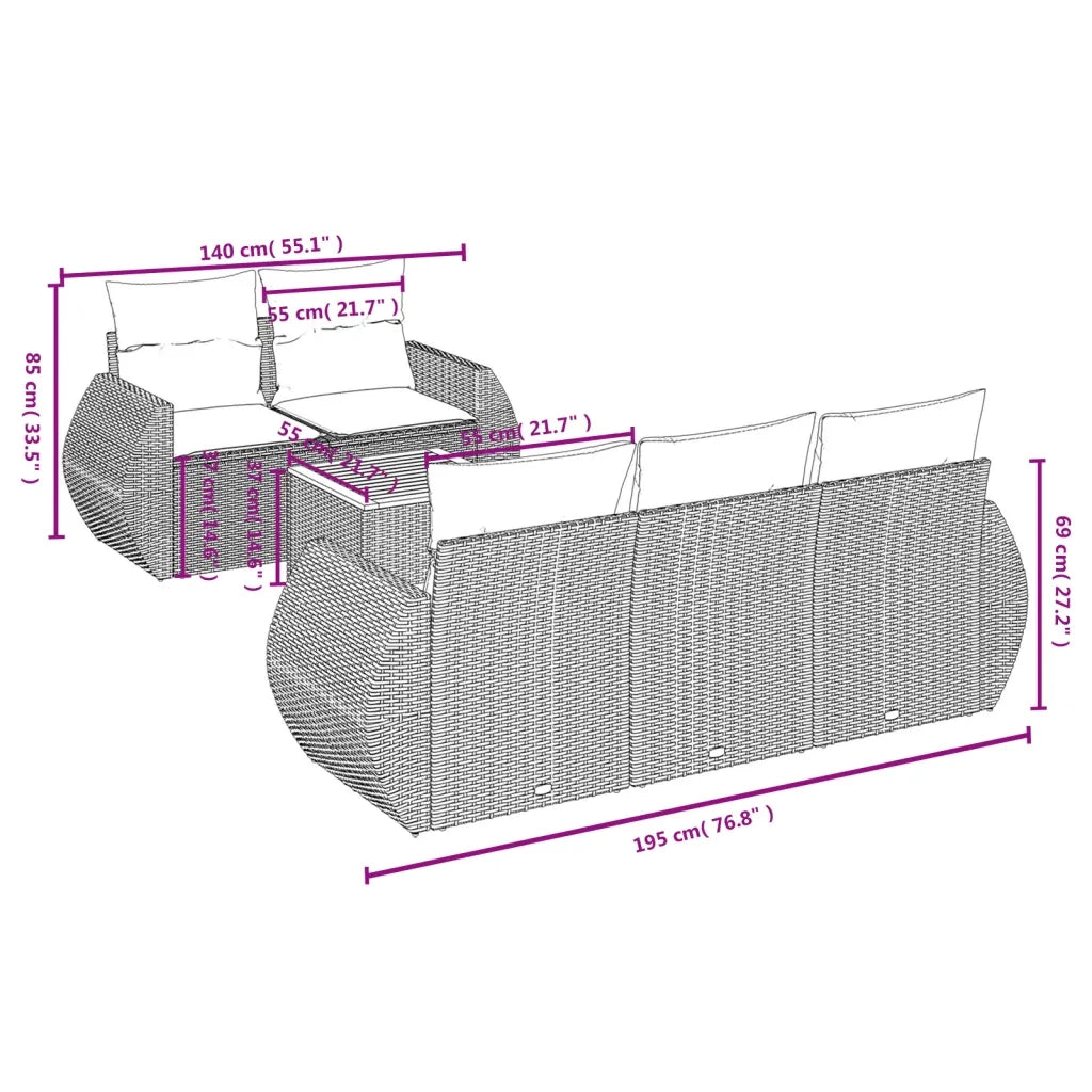Set Divano da Giardino 6 pz con Cuscini Beige in Polyrattan 3257221