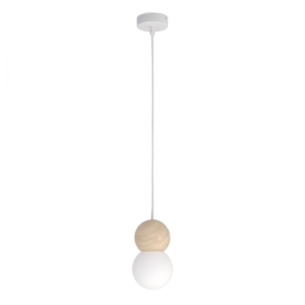 Lampada sospesa LOOP bianca beige legno vetro 1xG9 Emibig