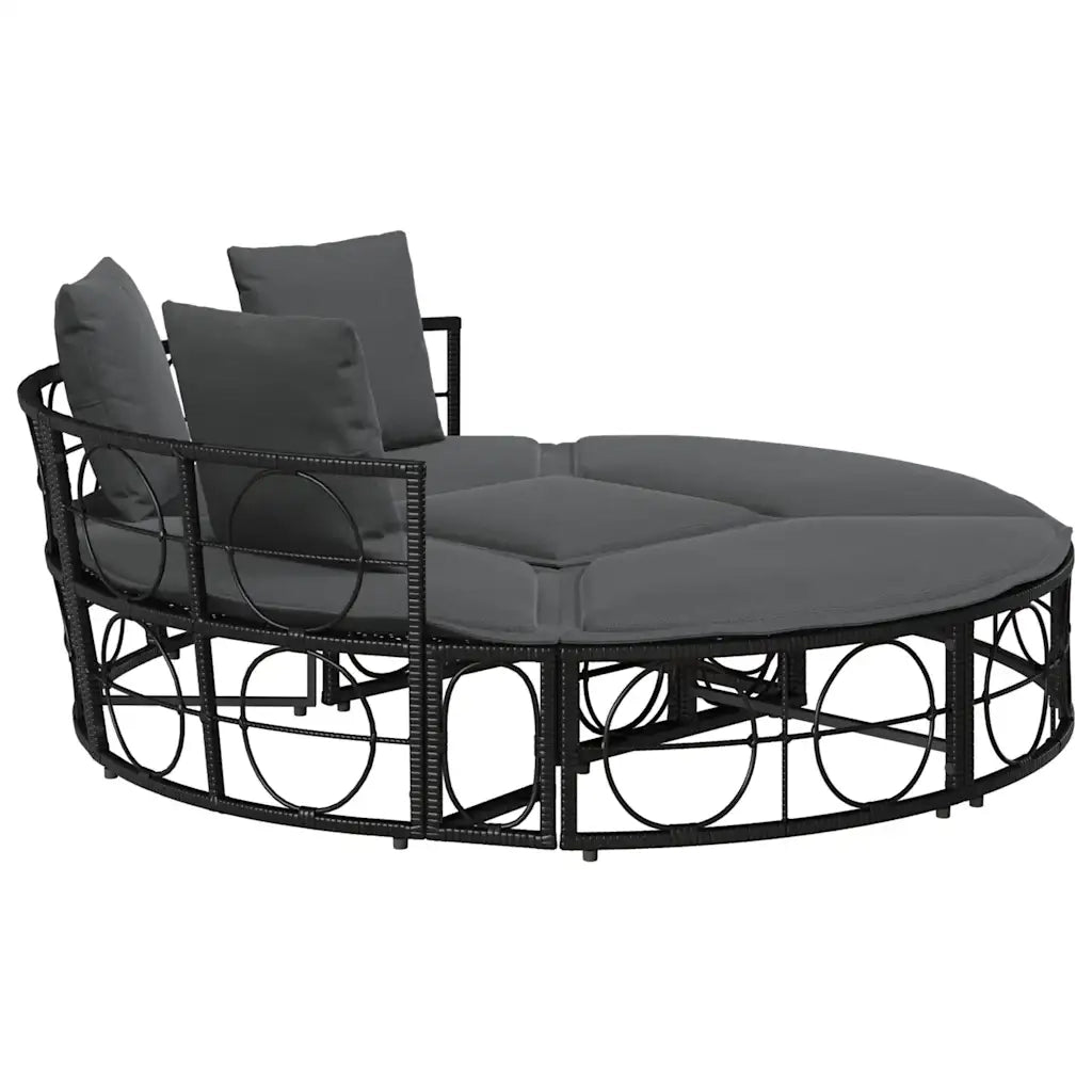 Lettino Prendisole | Sdraio da giardino | Lettino da sole Esterno senza Tetto Nero in Polyrattan