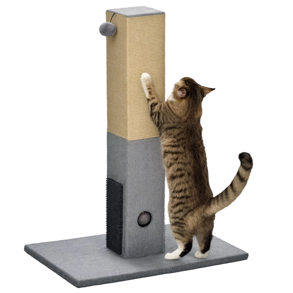 Tiragraffi per Gatti ¨C Xylo ¨C 59,5x39x79cm Beige Grigio con Pallina Campanello e 2 Spazzole