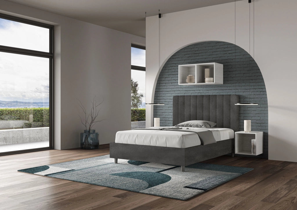 BS COM Letto una piazza e mezza contenitore imbottito 120x200 microfibra grigio