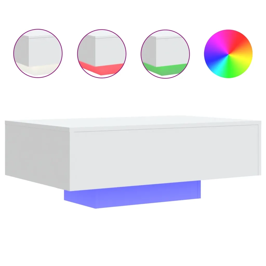Tavolino da Soggiorno con Luci LED Bianco 85x55x31 cm 836609