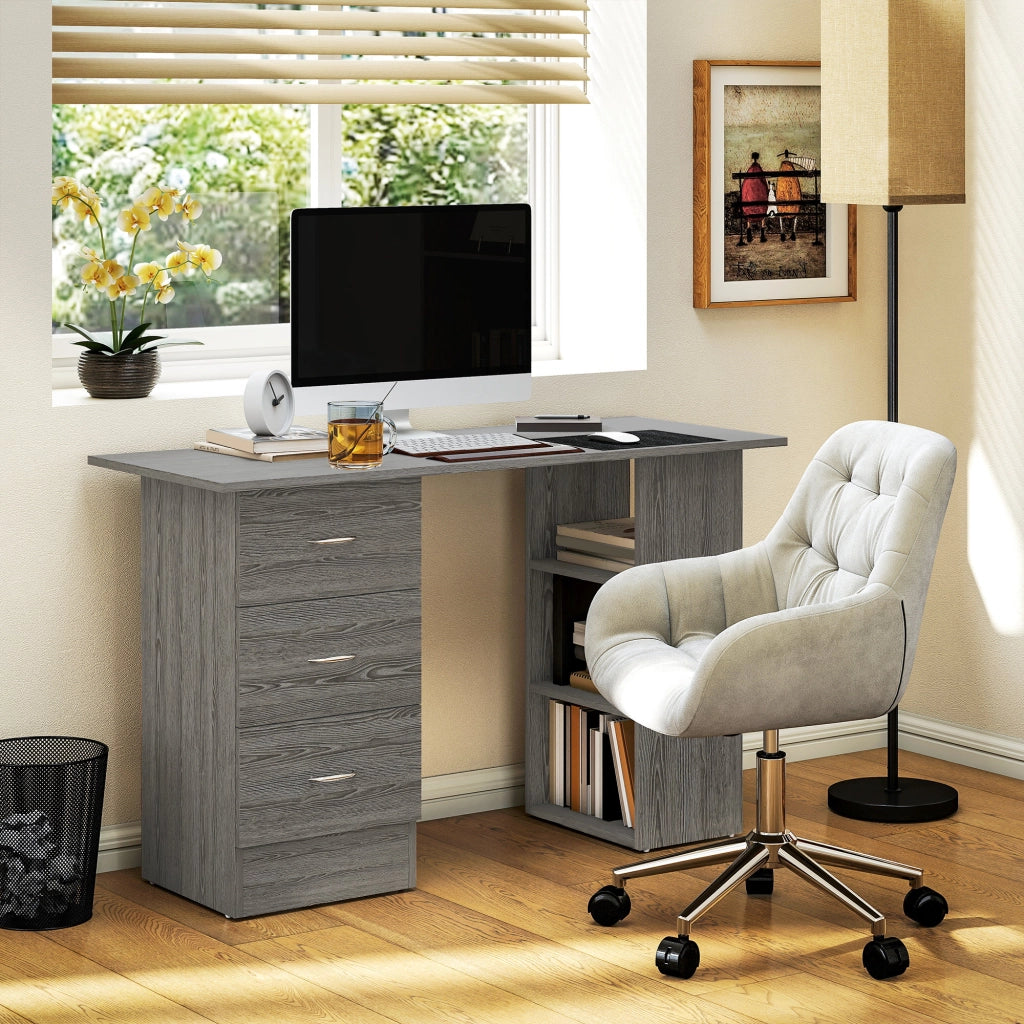 Scrivania per computer con cassetti e ripiani ¨C Minimal ¨C Grigio 120x49x72 cm