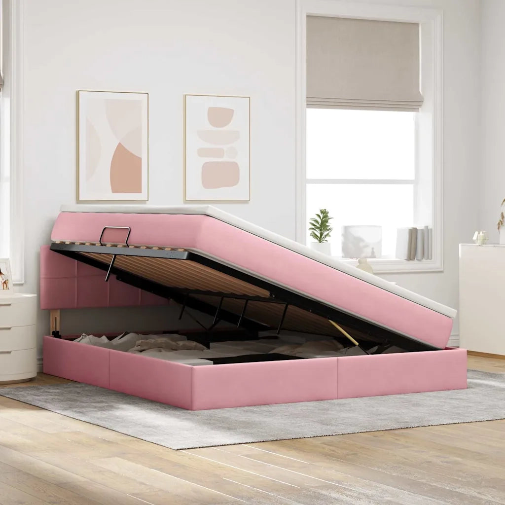 Letto con contenitore e LED con led Rosa 160 x 200 cm Velluto 3371408