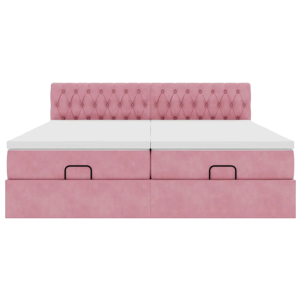 Struttura Letto Pouf con Materassi Rosa 180x200 cm Velluto 3312097