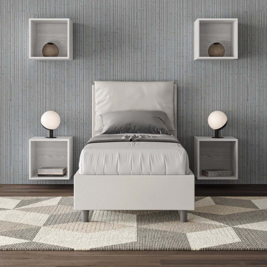 BS COM Letto singolo contenitore imbottito 80x200 similpelle bianco