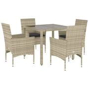 Set Pranzo da Giardino 5pz | Set Salotto da Giardino con Cuscini Polyrattan e Vetro