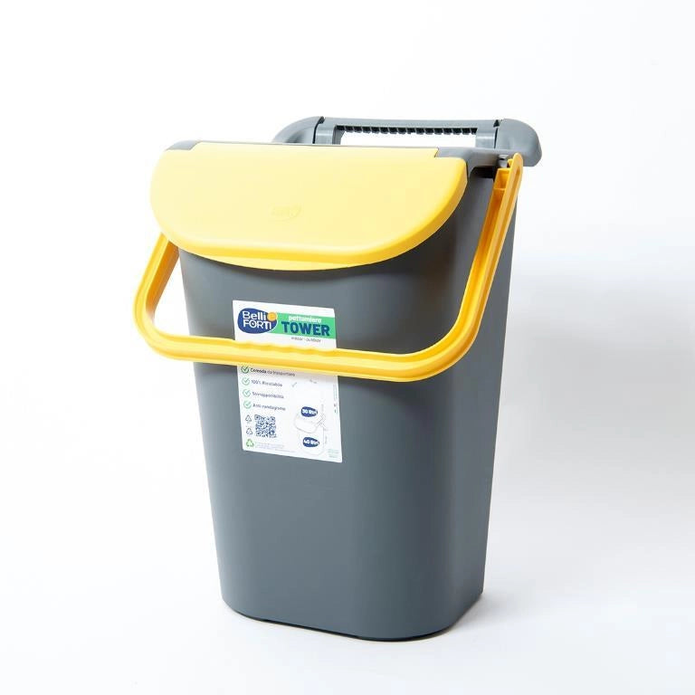Pattumiera Raccolta Differenziata Tower Bin con Manico Giallo 40 Litri