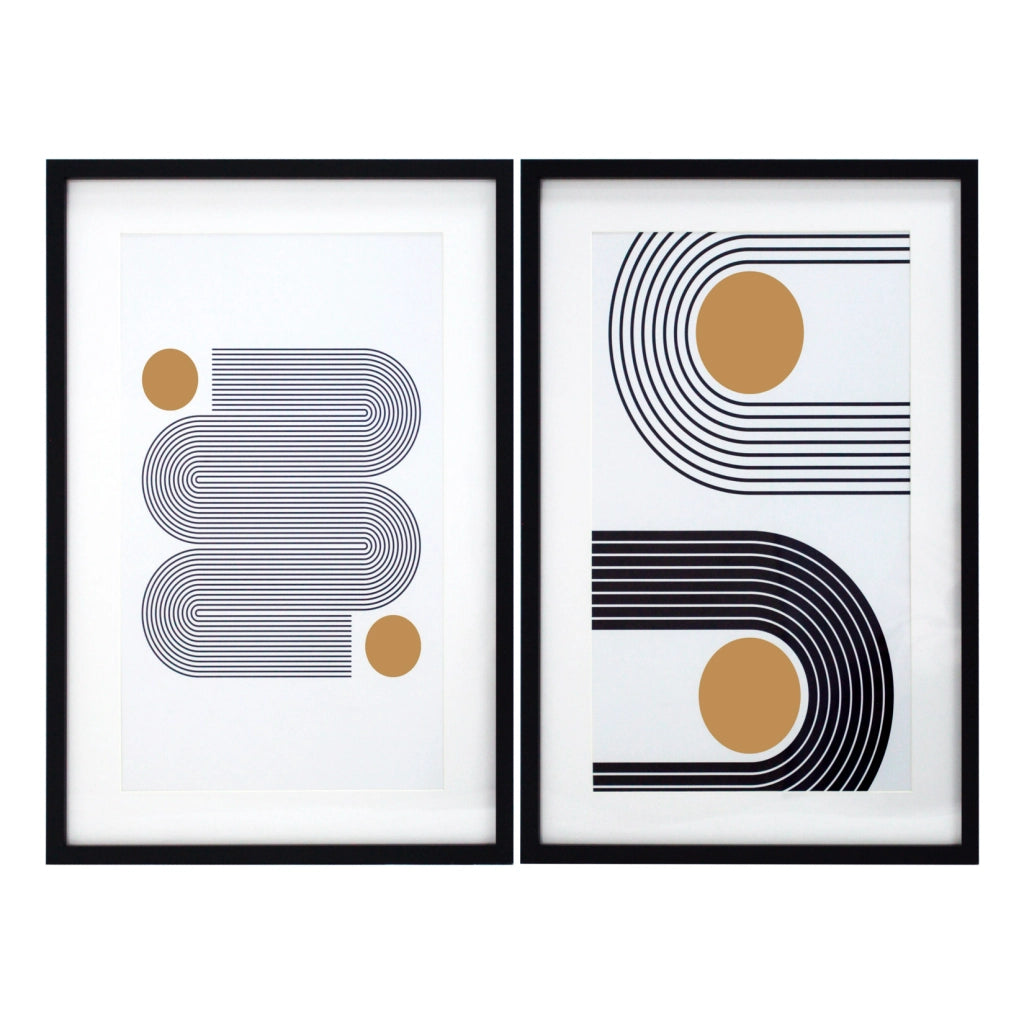 Set di 2 stampe Hispanohogar incorniciate geometriche bianco e nero 60x40