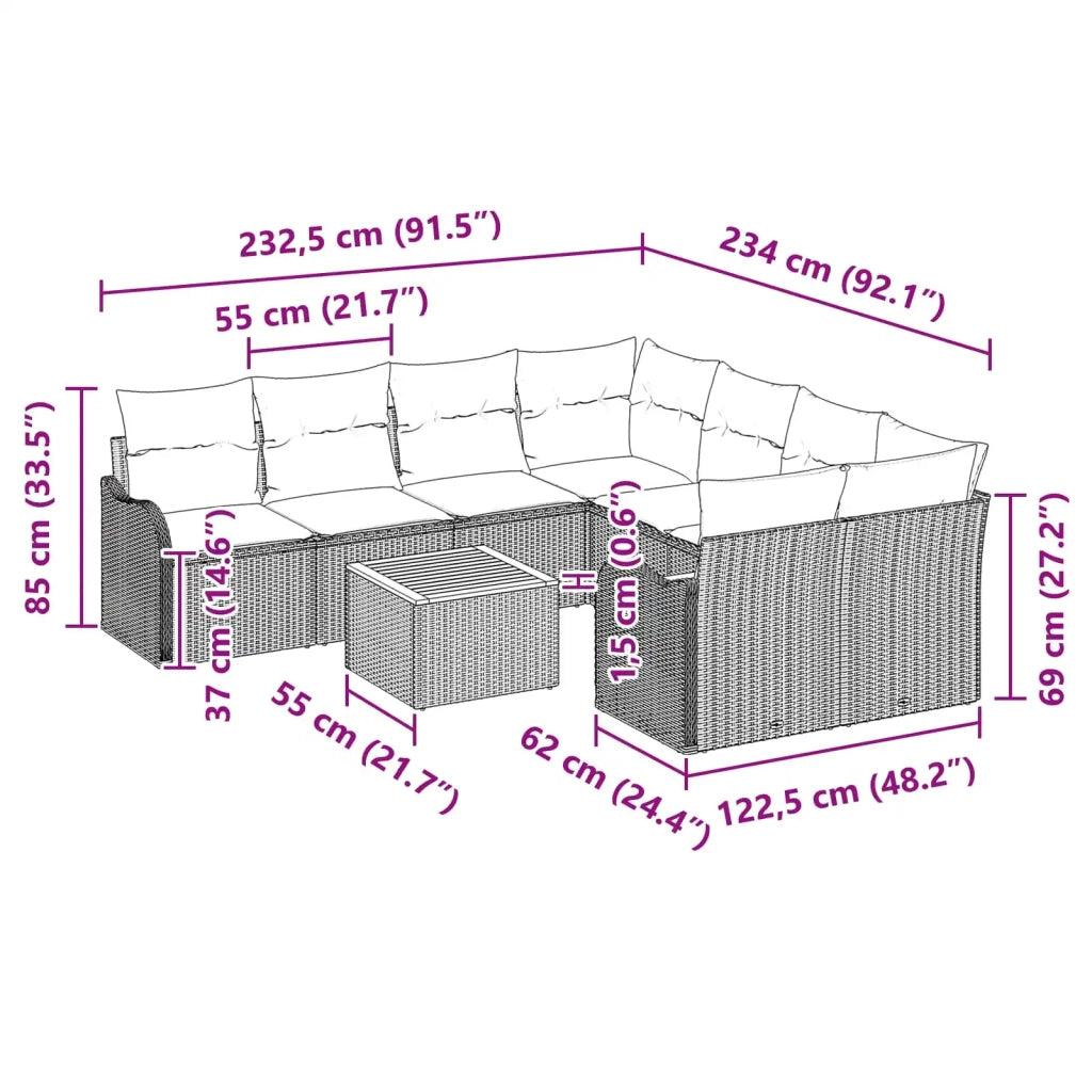 Set Divano da Giardino 9 pz Grigio polyrattan 3347437