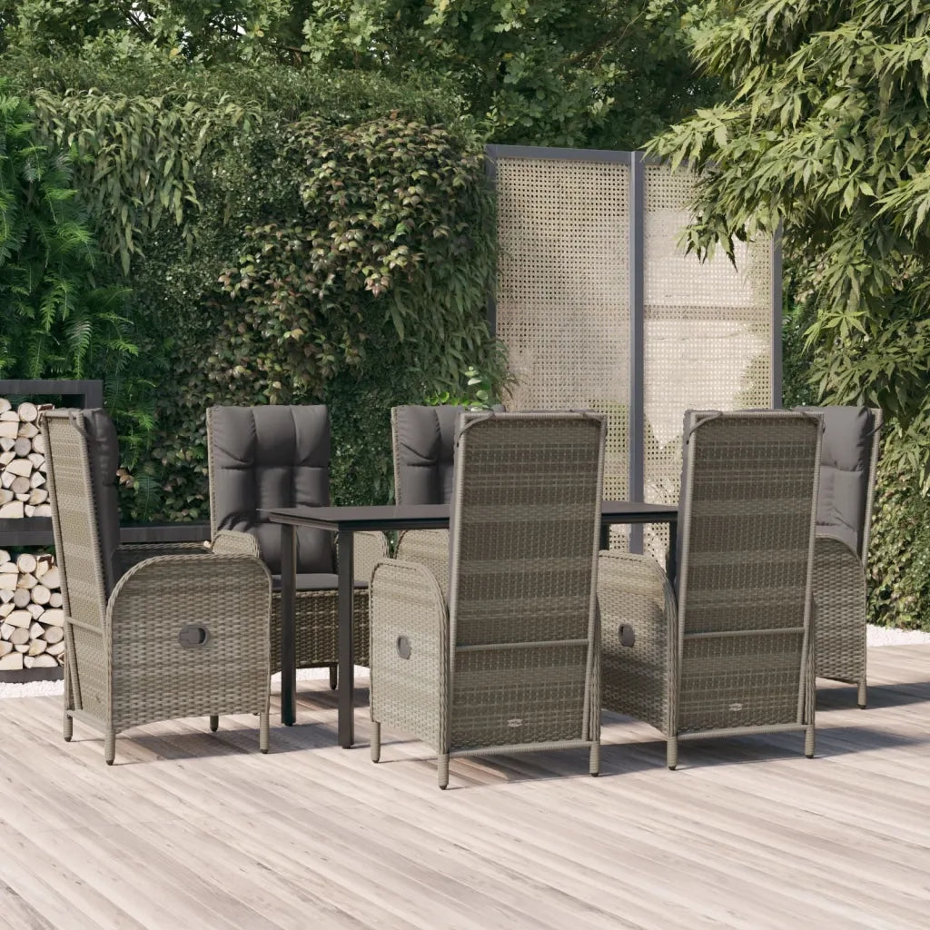 Set da Pranzo Giardino 7pz Nero e Grigio con Cuscini Polyrattan 3185200